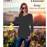Charcoal Grey v-neck and a rounded bottom